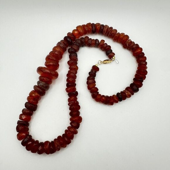 21" RONDELLE faceted, graduated AMBER beaded necklace w/ a 14kt GF clasp! - Picture 1 of 15